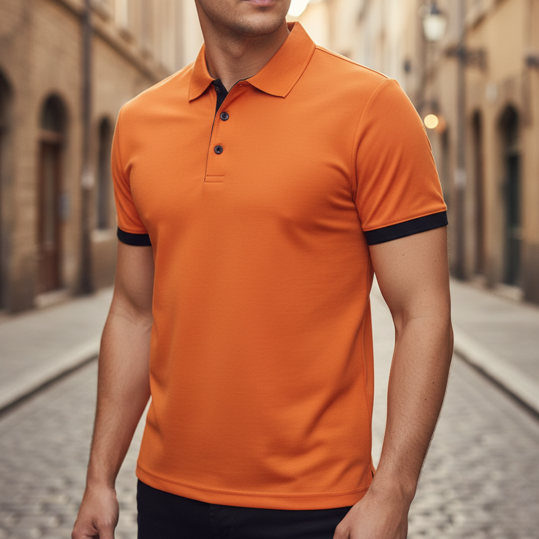 Men's everyday comfort polo shirt, a timeless collared design with a functional button placket.