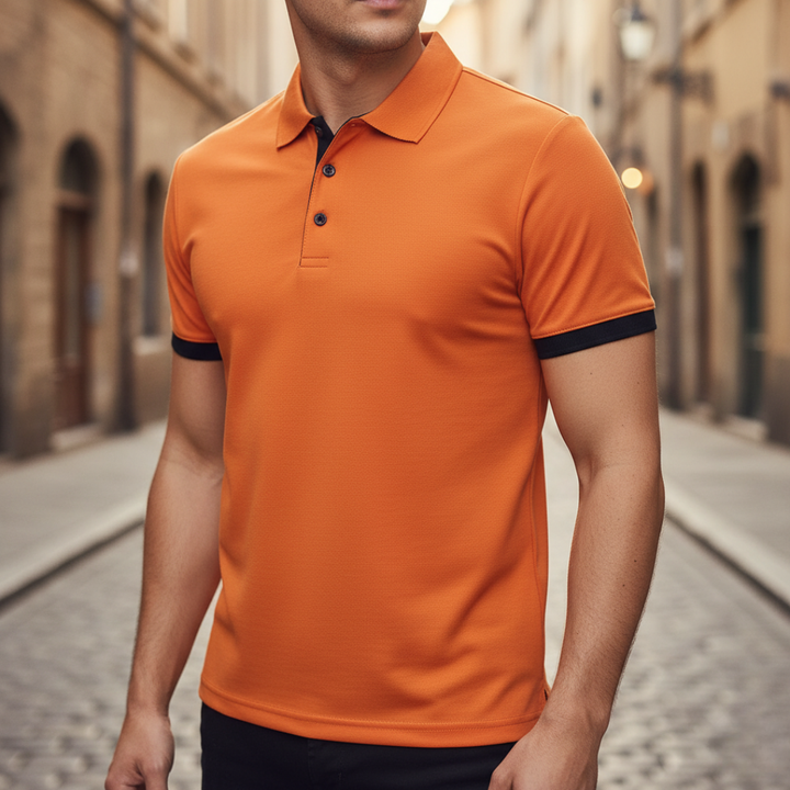 Men's everyday comfort polo shirt, a timeless collared design with a functional button placket.