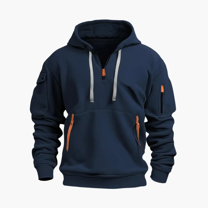 Men's everyday half-zip hoodie with adjustable hood and secure zipped pockets for ultimate comfort & style.