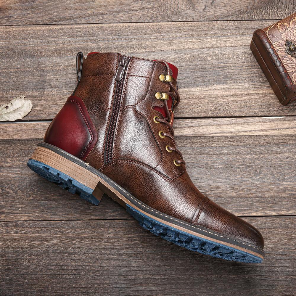 Stylish men's brown ankle boots featuring a functional zipper, perfect for a modern fashion look.