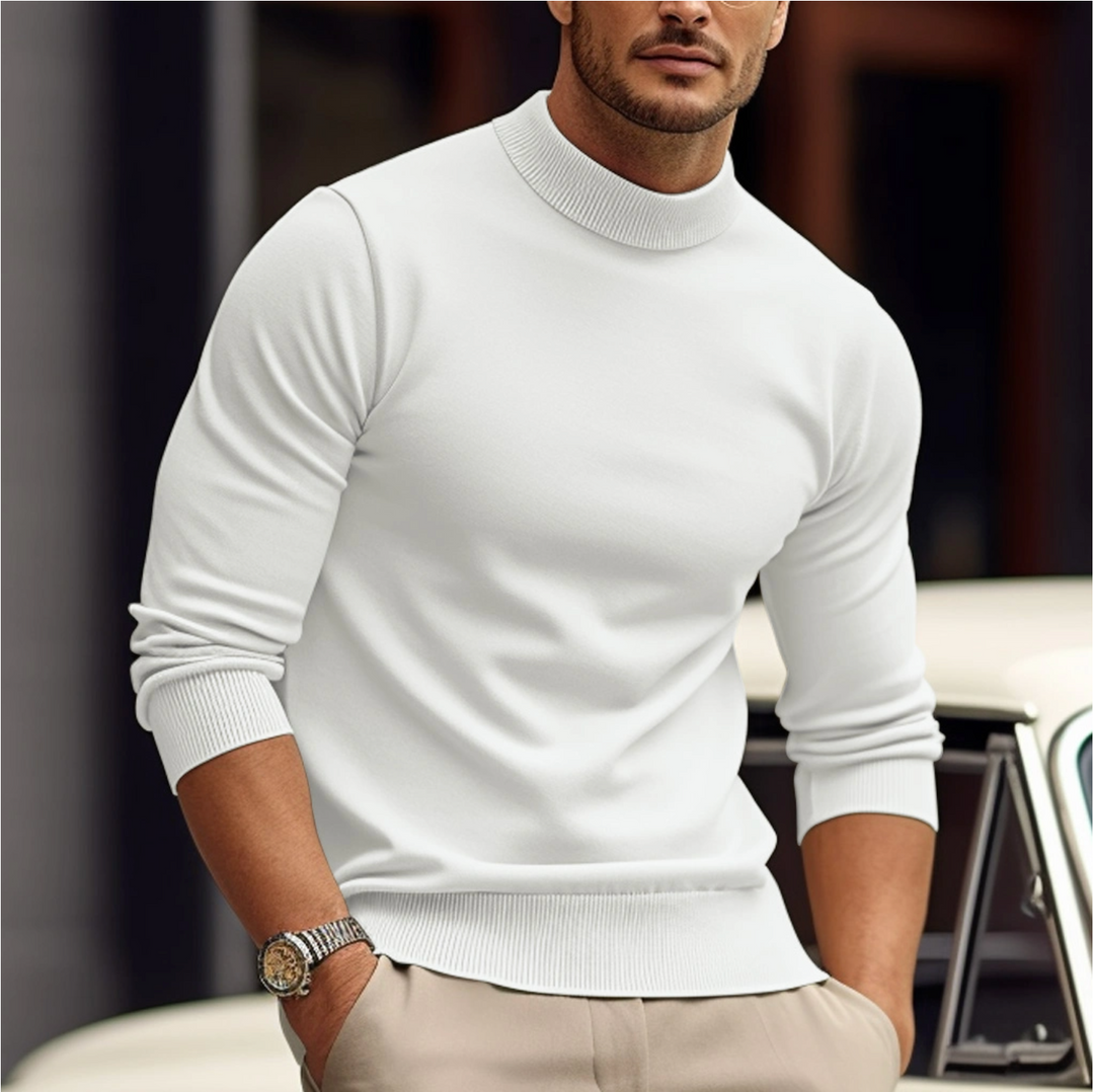 Elegant men's long sleeve pullover turtleneck sweater. Ideal for fall & winter warmth, a versatile essential.