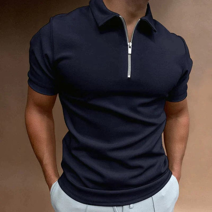 Men's modern zip polo shirt, fitted, short sleeve, perfect for casual everyday comfort.