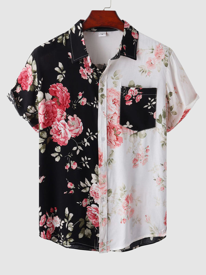 Men's floral button-down short sleeve shirt, perfect for summer casual wear & vacation.