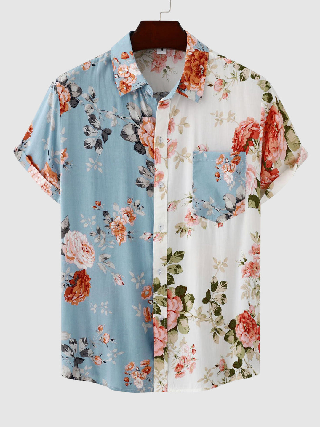 Men's beach style floral button-down short sleeve shirt, great for summer holidays.