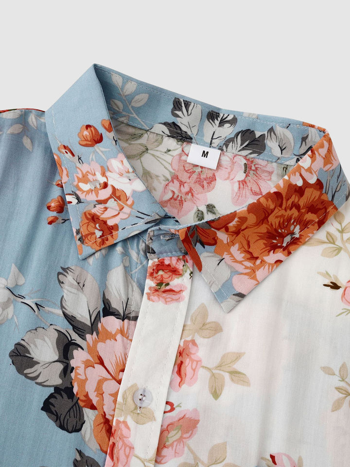 Essential men's floral short sleeve button-down shirt for summer casual elegance.