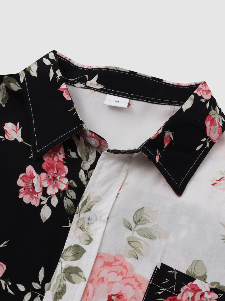 Elegant men's short sleeve floral shirt, ideal casual top for summer vacations.
