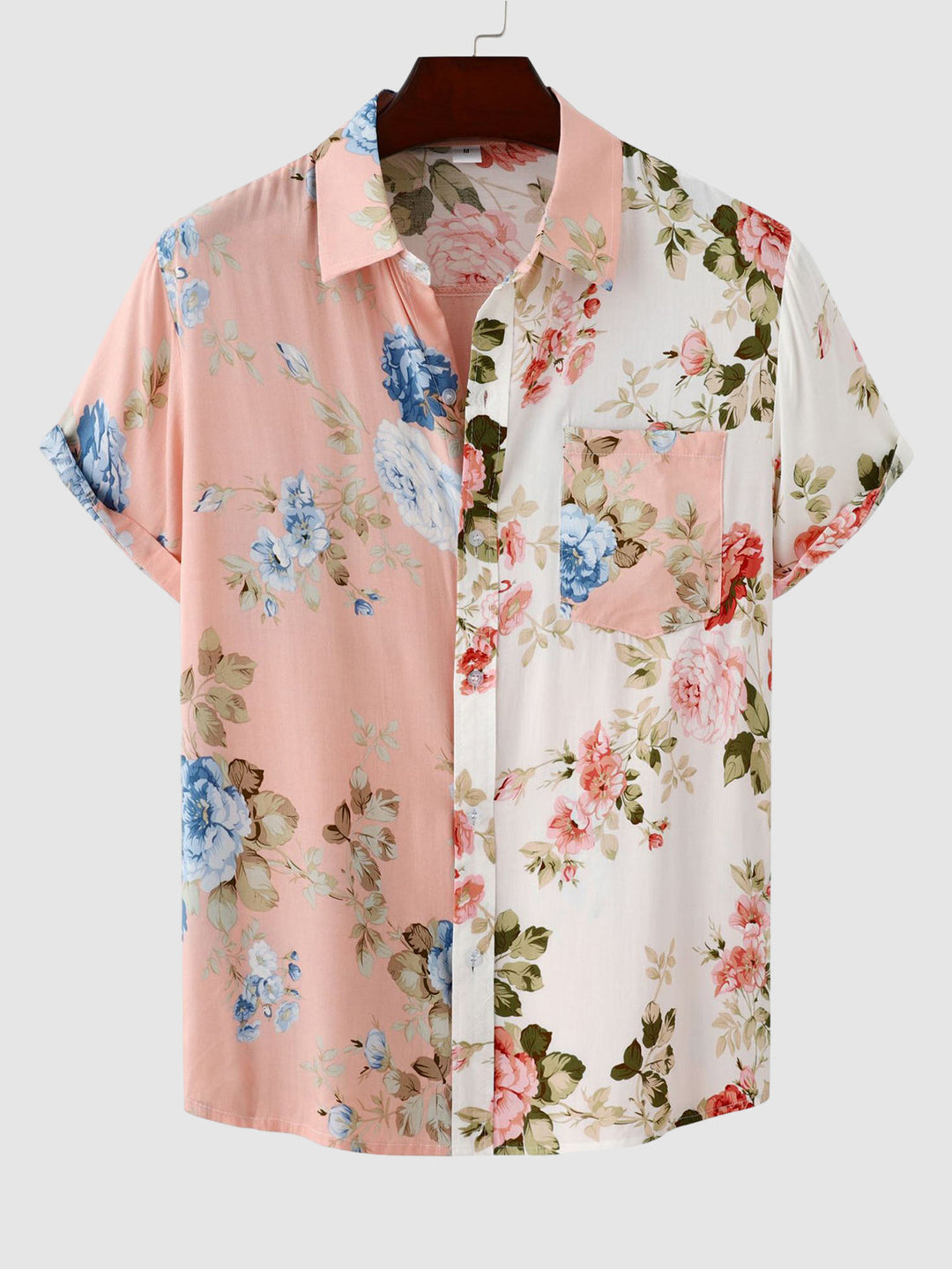 Relaxed fit men's floral button-down short sleeve shirt, ideal for casual summer days.