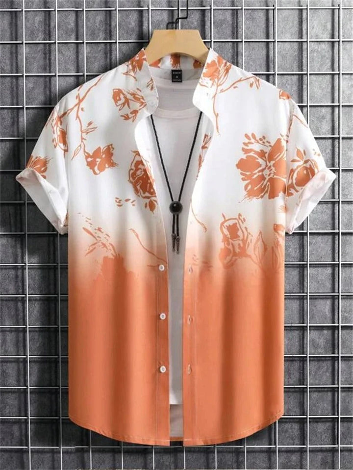 Comfortable men's floral collared short-sleeve shirt, ideal for warm weather and casual outings.