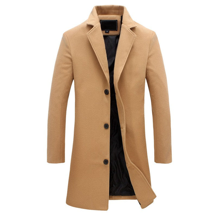 High-quality men's longline overcoat, a staple for any formal wardrobe or winter apparel collection.