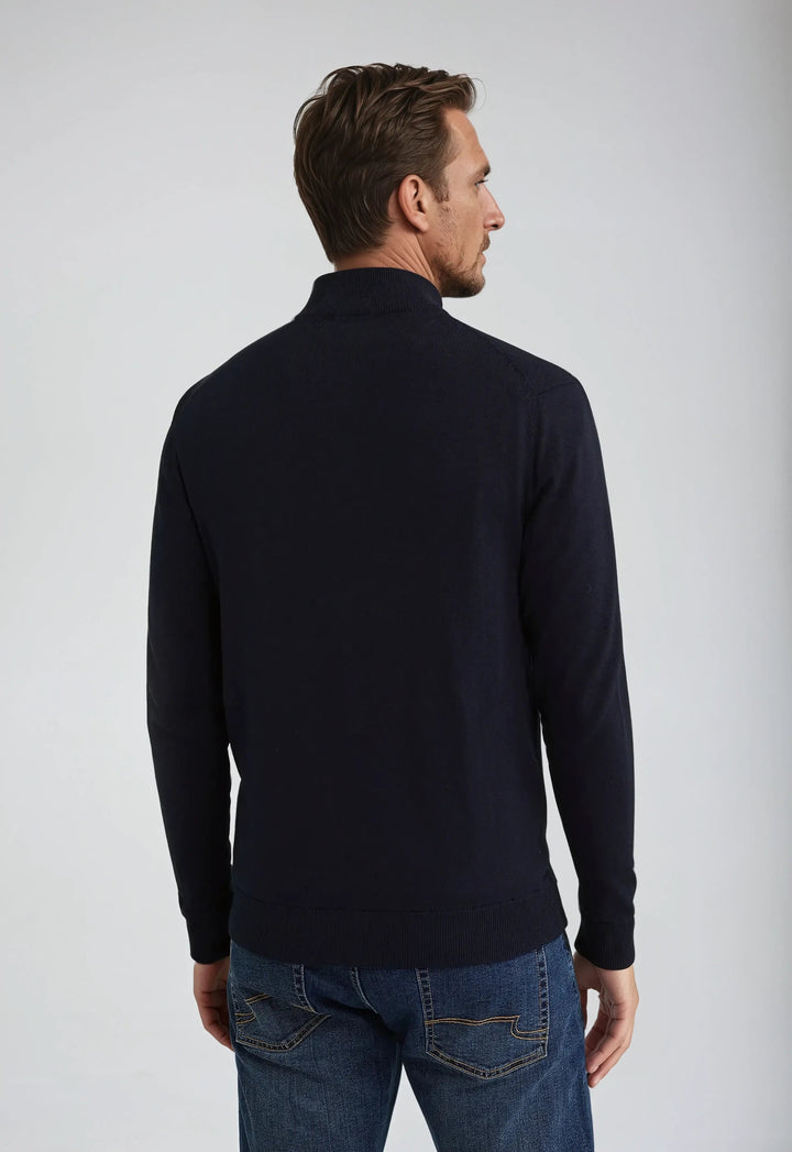 Knit men's sweater with a high neck and full zip closure, ideal for stylish winter wear.