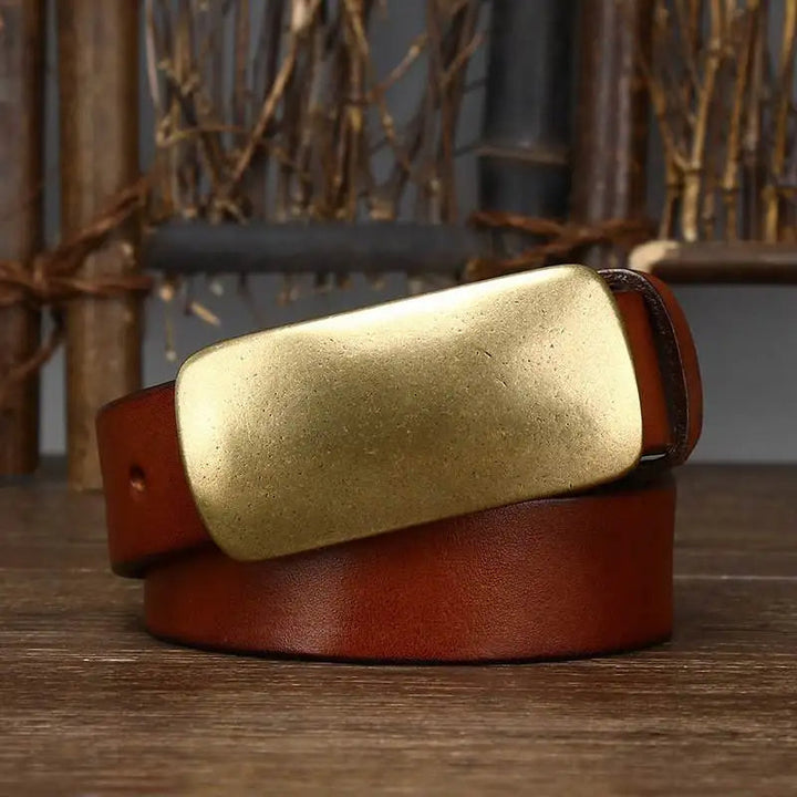 Men's rugged genuine leather belt with a sturdy forged brass buckle. Perfect for everyday style.