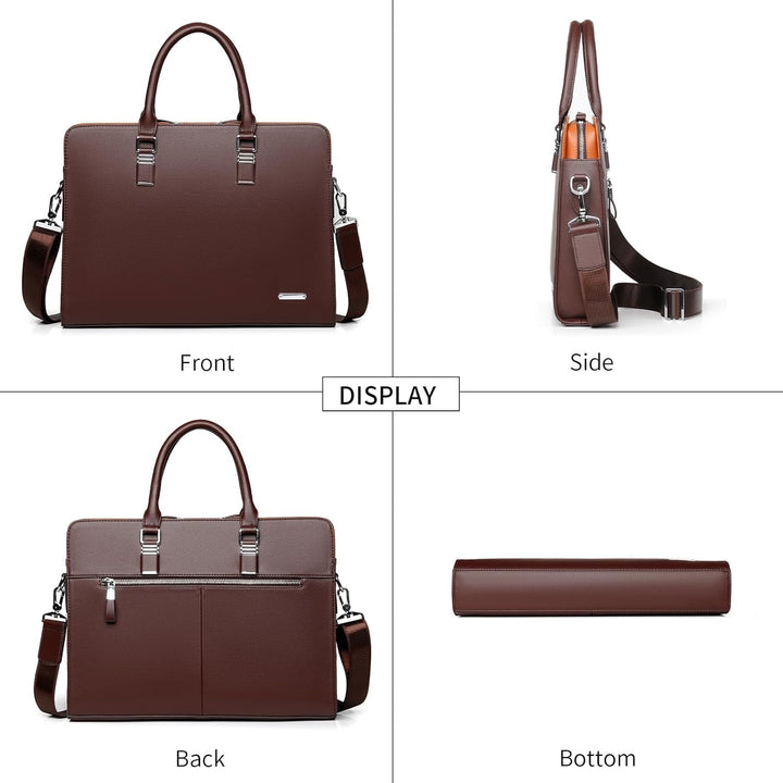 Sleek men's genuine leather laptop briefcase, professional look.