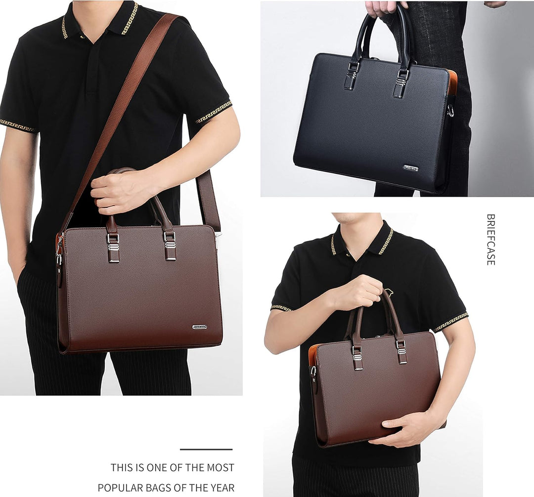 Premium genuine leather men's travel briefcase for professionals.