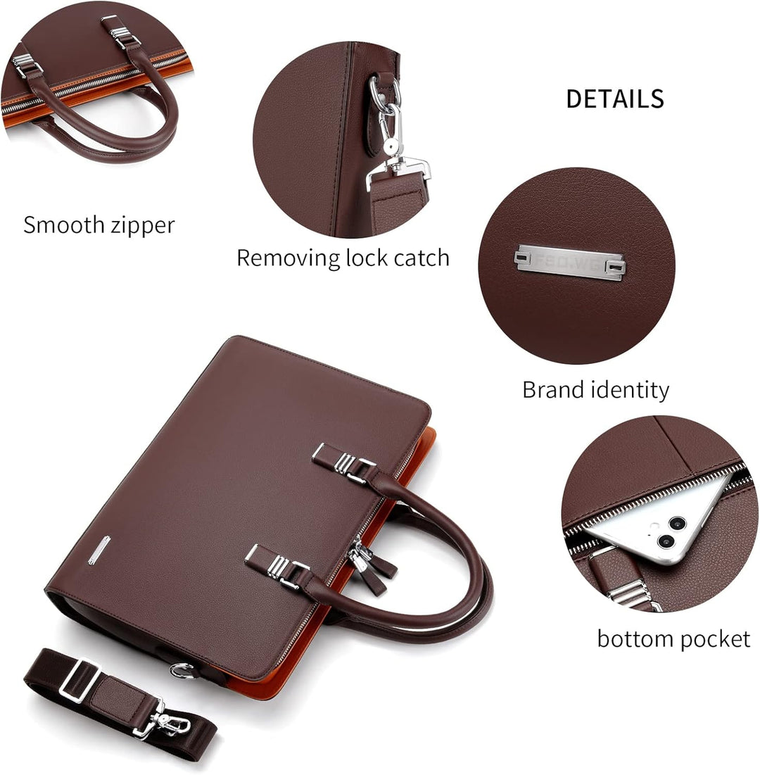 Men's professional leather bag for documents, laptop, and essentials.