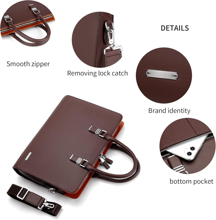 Men's professional leather bag for documents, laptop, and essentials.
