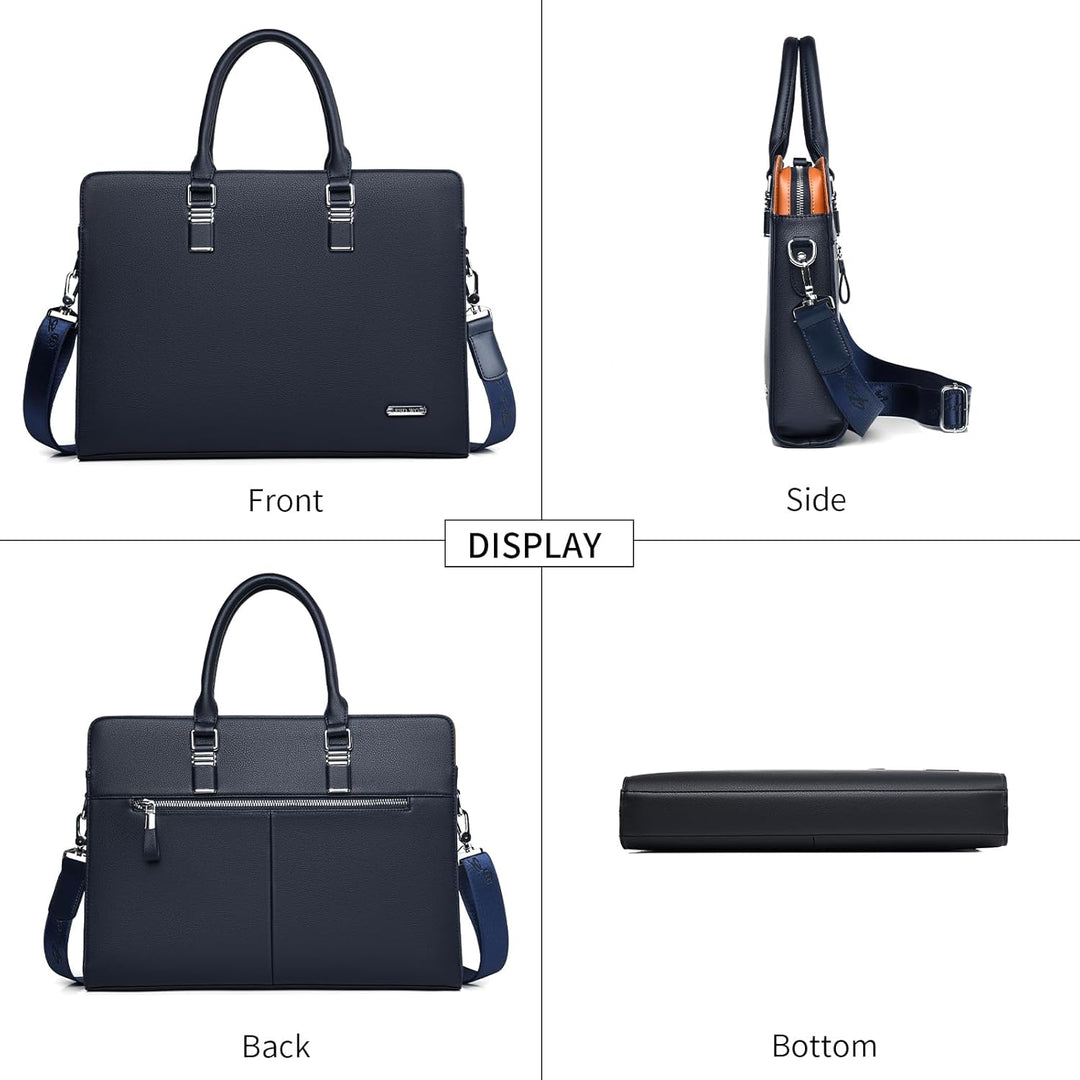 Multi-pocket genuine leather men's business travel briefcase.