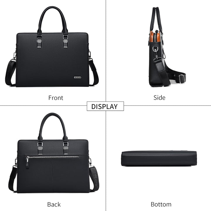 Stylish men's genuine leather multi-pocket professional briefcase.
