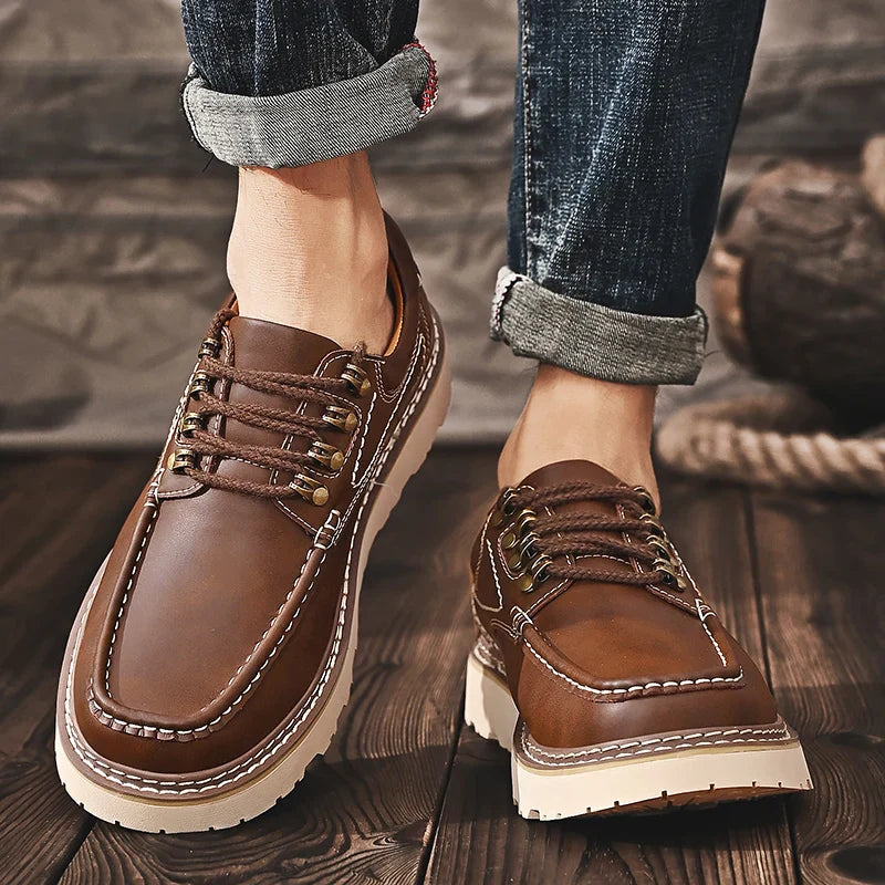 Detail of the comfortable inner lining of a men's genuine leather casual walker shoe