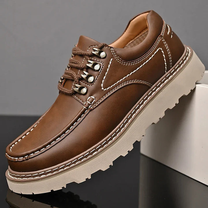 Sole detail of men's genuine leather walkers, showing grip and comfortable design
