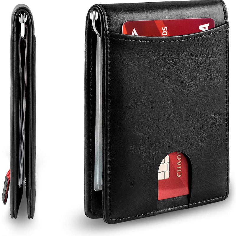 Multiple color options of men's genuine leather RFID wallets displayed together