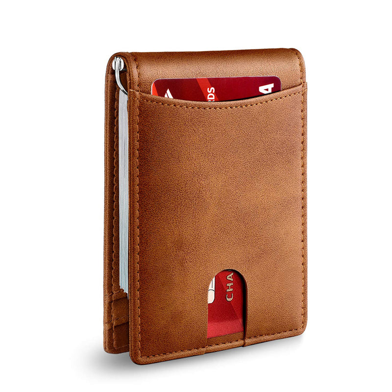 Genuine leather men's wallet for cards, ultra-slim, with RFID blocking capability