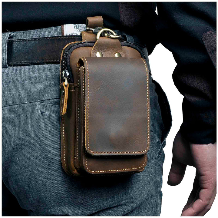 Men's genuine leather waist pack for hands-free, secure everyday carry.