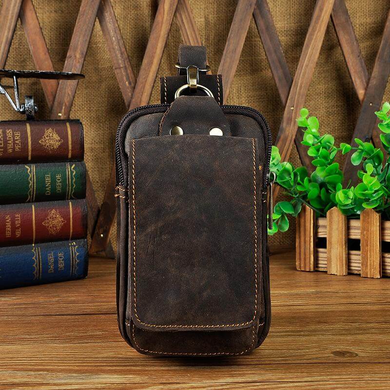 Secure men's genuine leather waist pack, keeping valuables safe during travel or daily errands.