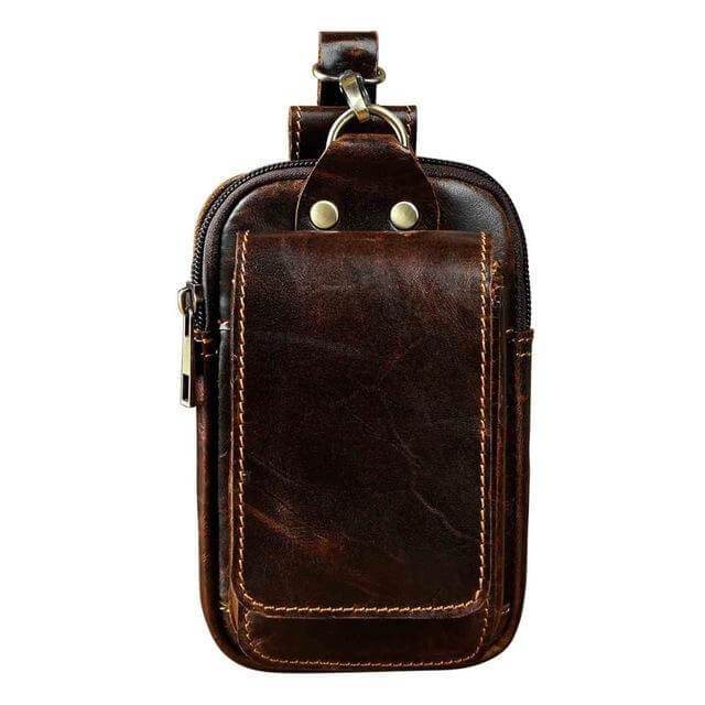 Rugged men's genuine leather waist bag for active use and secure hands-free carry.