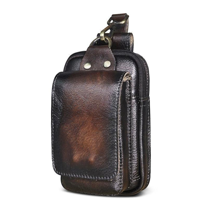 Elegant men's genuine leather waist pack, ideal for travel, everyday carry, and secure items.