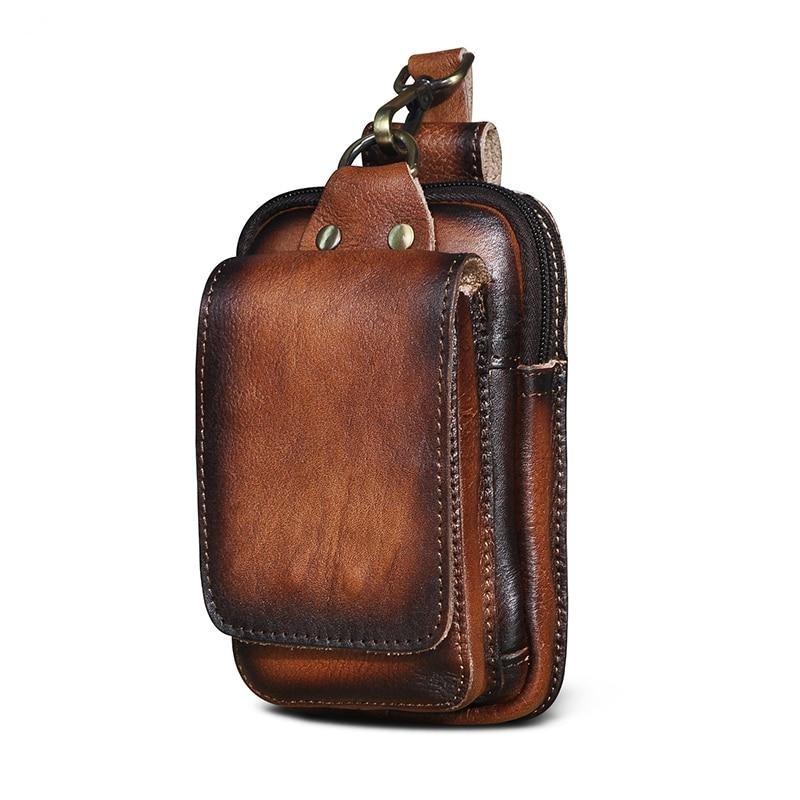 Stylish men's genuine leather fanny pack, perfect for travel & secure essentials.