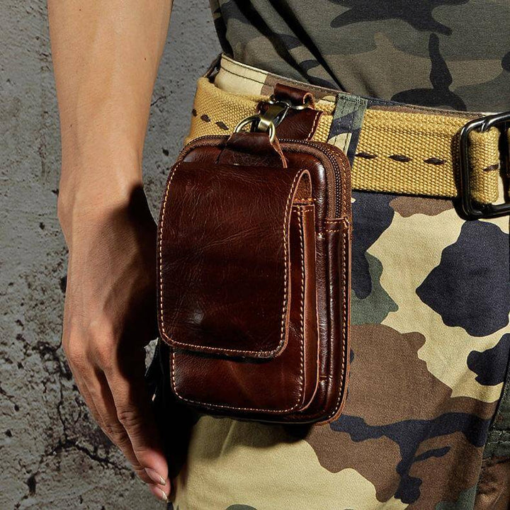 Versatile men's genuine leather chest bag/waist pack for secure, convenient carry.