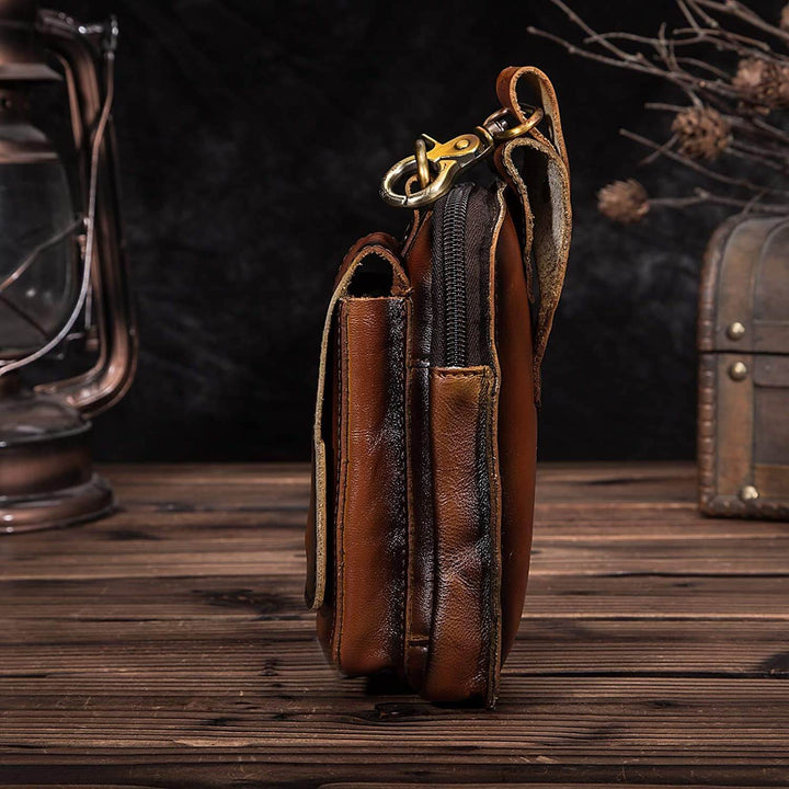 Premium genuine leather men's fanny pack, built for durability & secure everyday use.