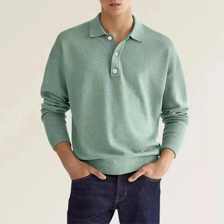 Comfortable men's long sleeve polo shirt. Casual yet smart, ideal for everyday wear and versatile men's clothing.