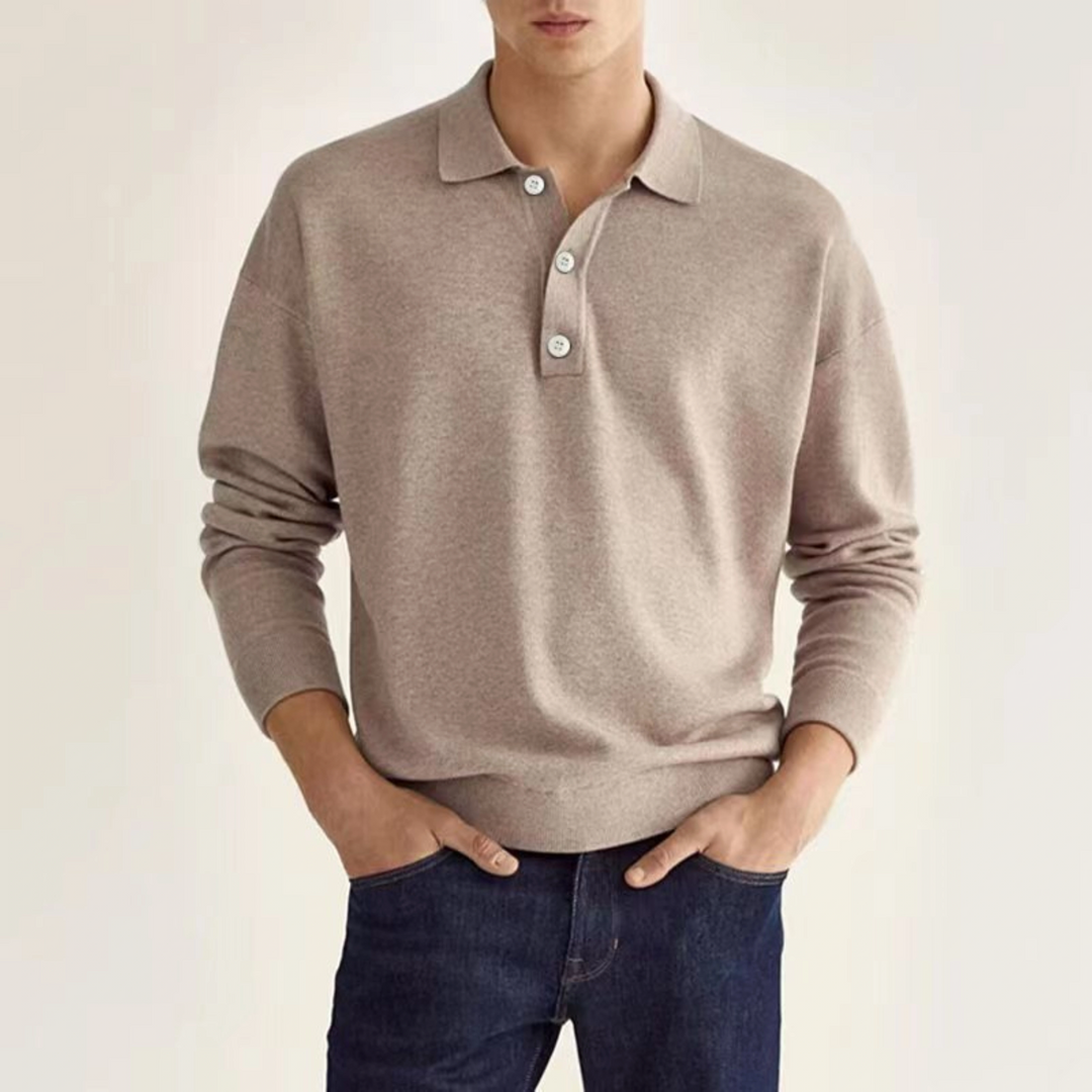 Classic men's button-down long sleeve polo. A timeless smart casual top for modern men's fashion & comfort.