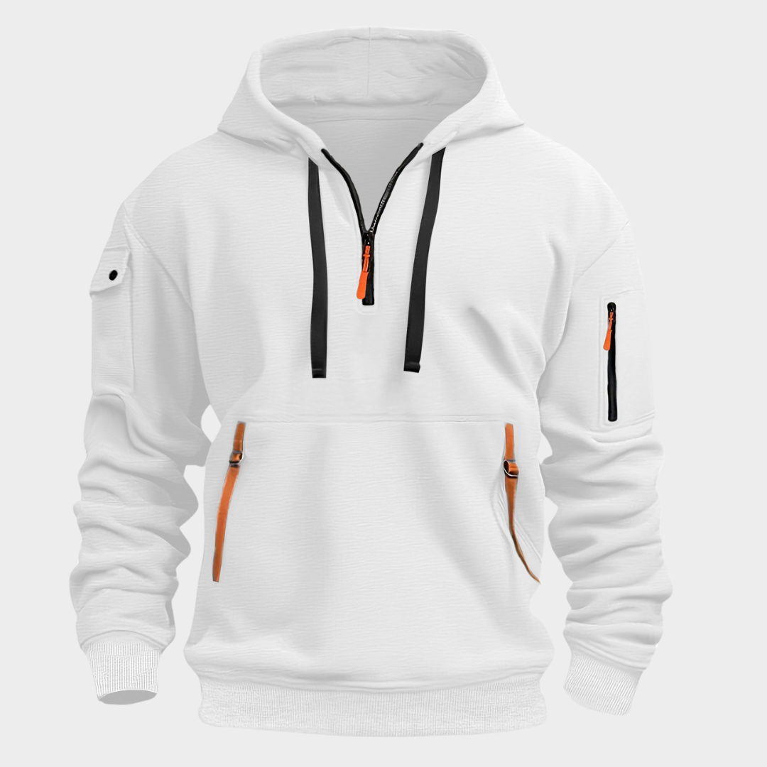 Men's zip hoodie for athletic activities or casual fashion, comfortable and versatile men's clothing.