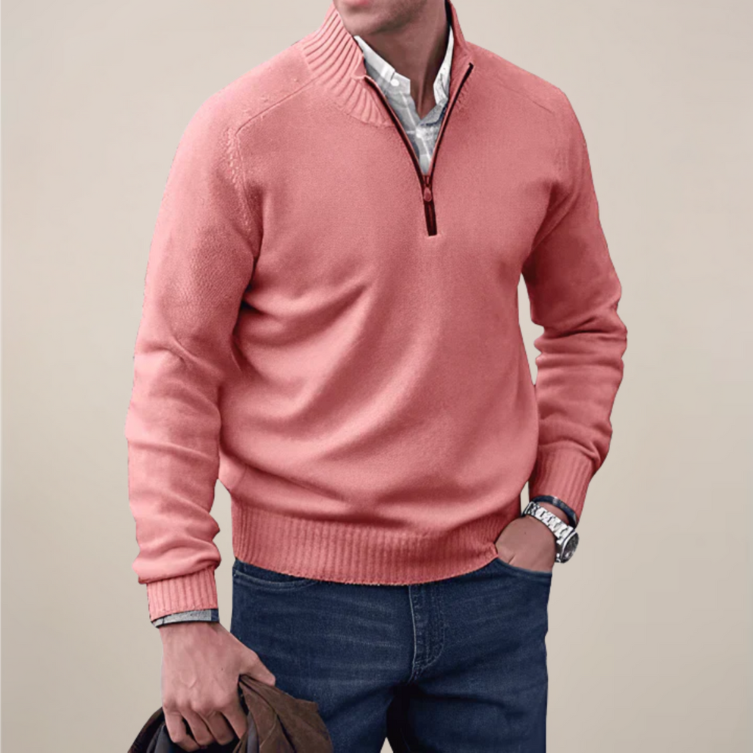 Spring-ready men's half-zip knit, offering a blend of style and comfort.