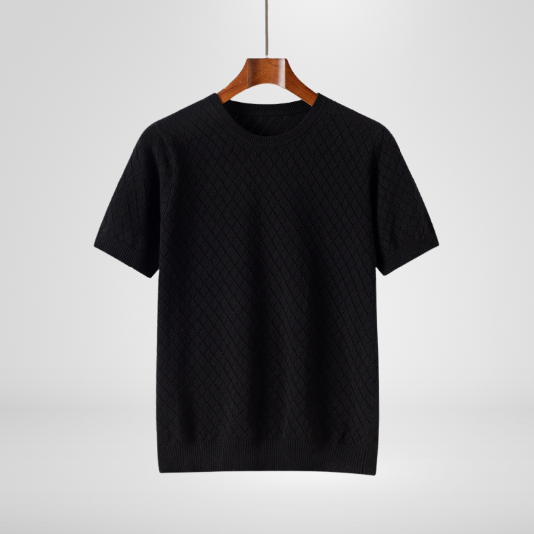 Soft men's long sleeve crewneck sweater featuring a unique diamond knit. Elevated comfort for stylish everyday fashion.