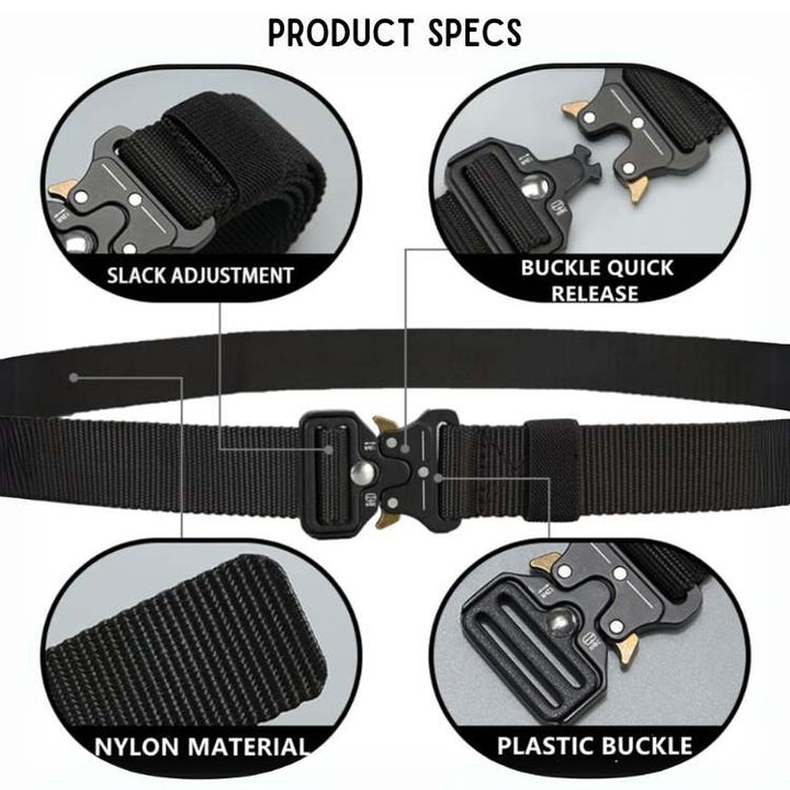 Robust men's tactical belt, heavy-duty nylon construction for outdoor gear, adventure, and daily durability.