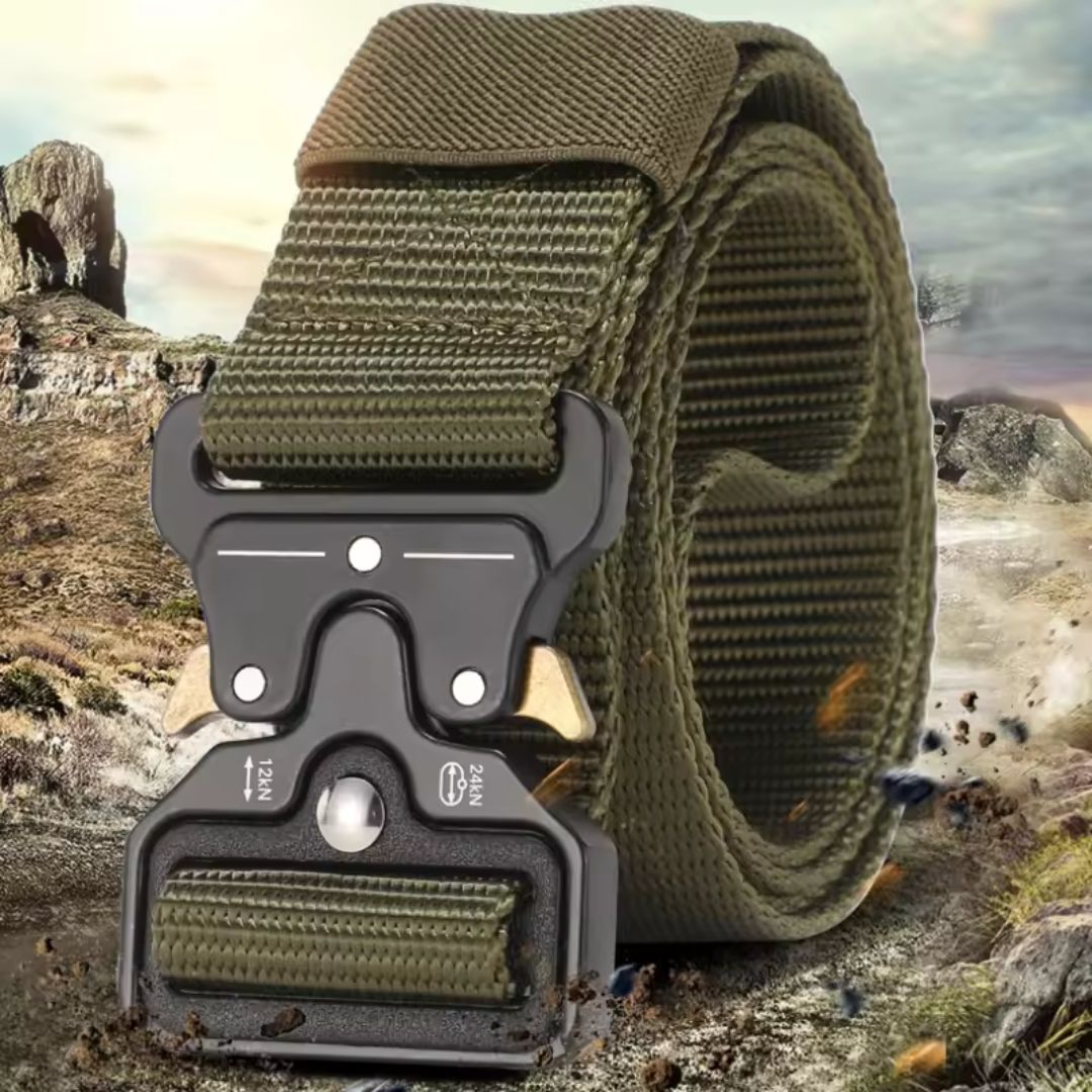 Adventure-ready men's durable tactical belt, heavy-duty nylon with quick-release, perfect for camping & hiking.