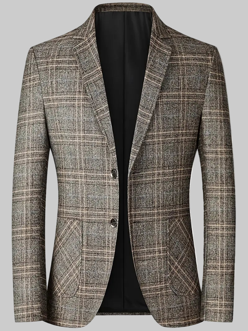 Tailored men's checked blazer, perfect for business casual and smart events. Classic heritage style jacket.