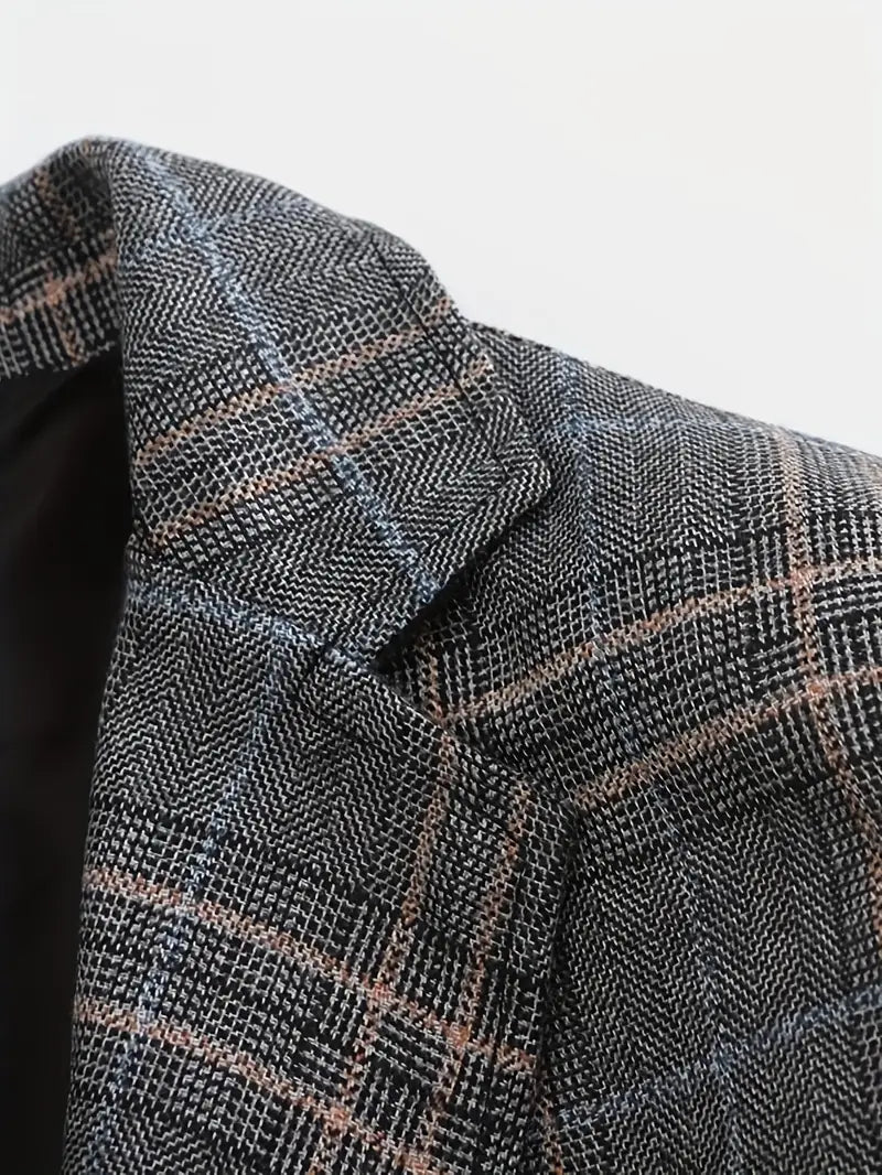Sharp men's checked blazer jacket, tailored for a business-ready look & smart events. Heritage style fashion.