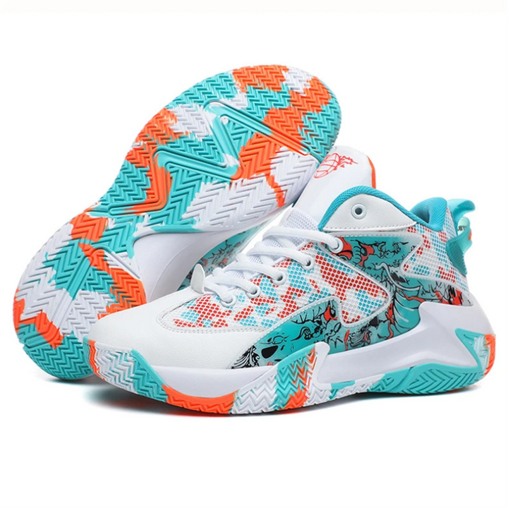 Calvin men's graphic high-top basketball shoes for court performance. Features bold print & ankle support.
