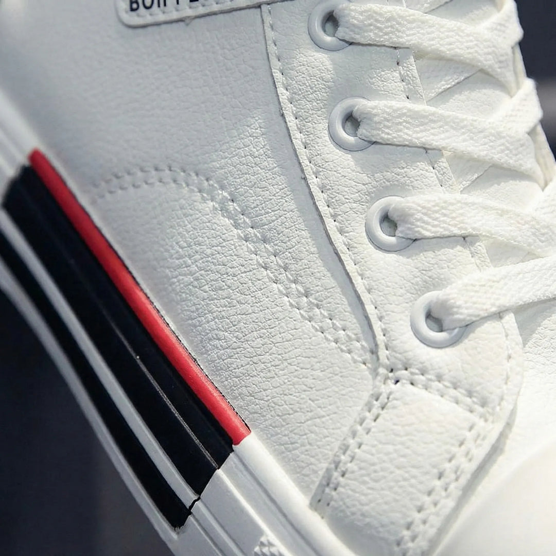 Black men's high-top lace-up sneakers, versatile for modern street style and everyday fashion.