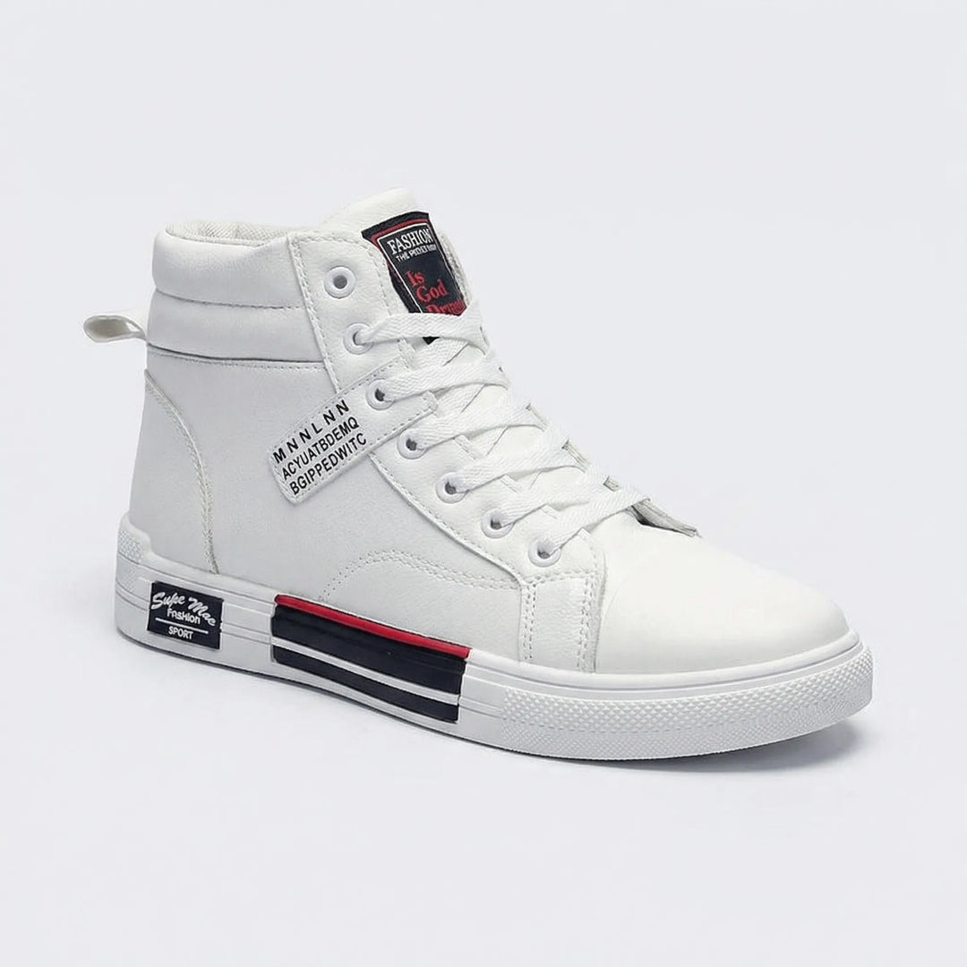 Comfortable men's high-top lace-up sneakers, ideal for casual outfits and urban street fashion.