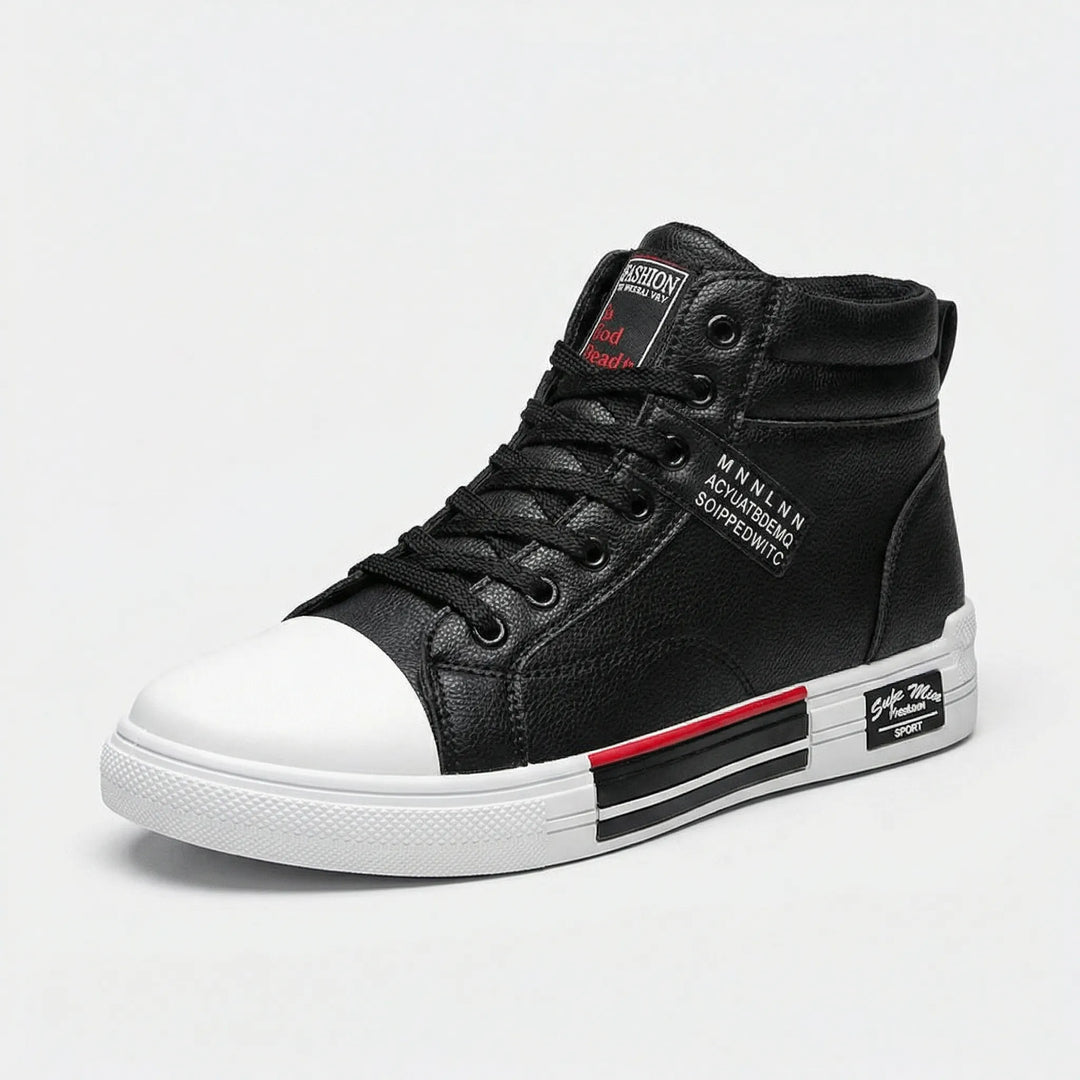 Stylish men's high-top lace-up sneakers with a sleek design, great for modern casual fashion.