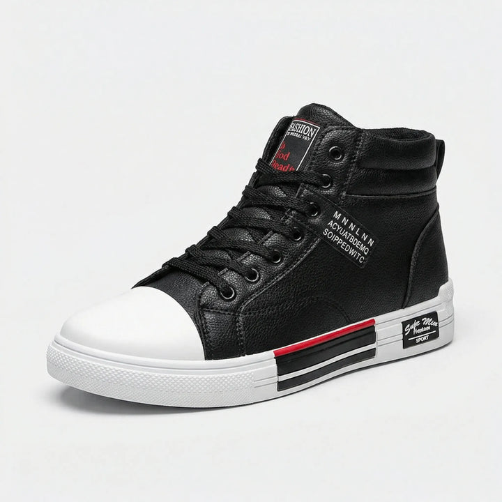 Stylish men's high-top lace-up sneakers with a sleek design, great for modern casual fashion.