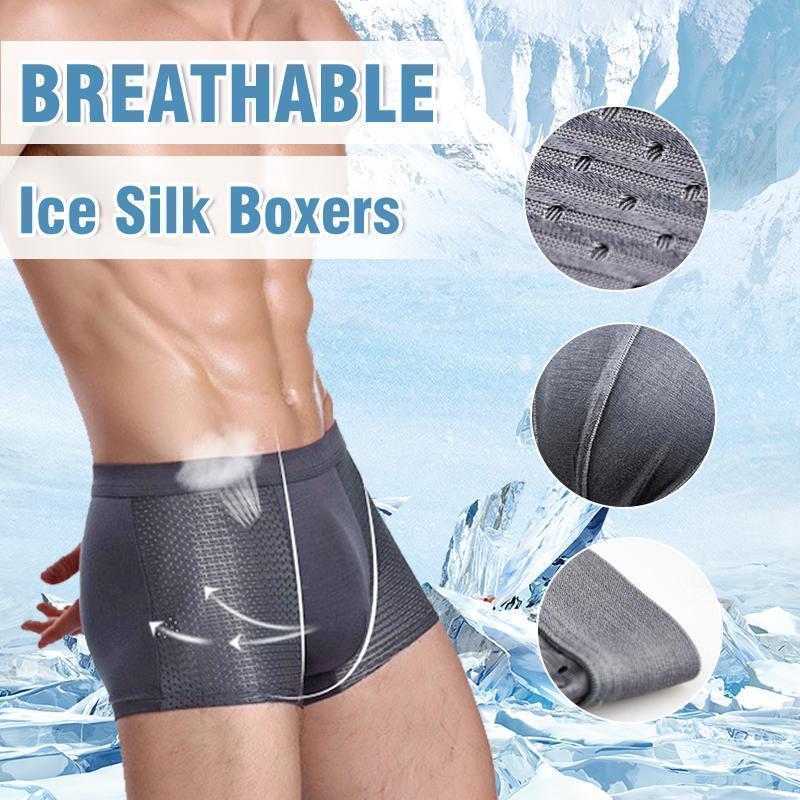 Close-up of men's blue ice silk modal briefs, highlighting moisture-wicking fabric for cooling comfort.