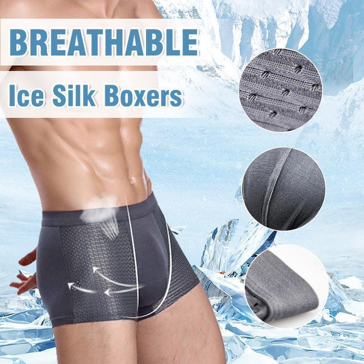 Close-up of men's blue ice silk modal briefs, highlighting moisture-wicking fabric for cooling comfort.