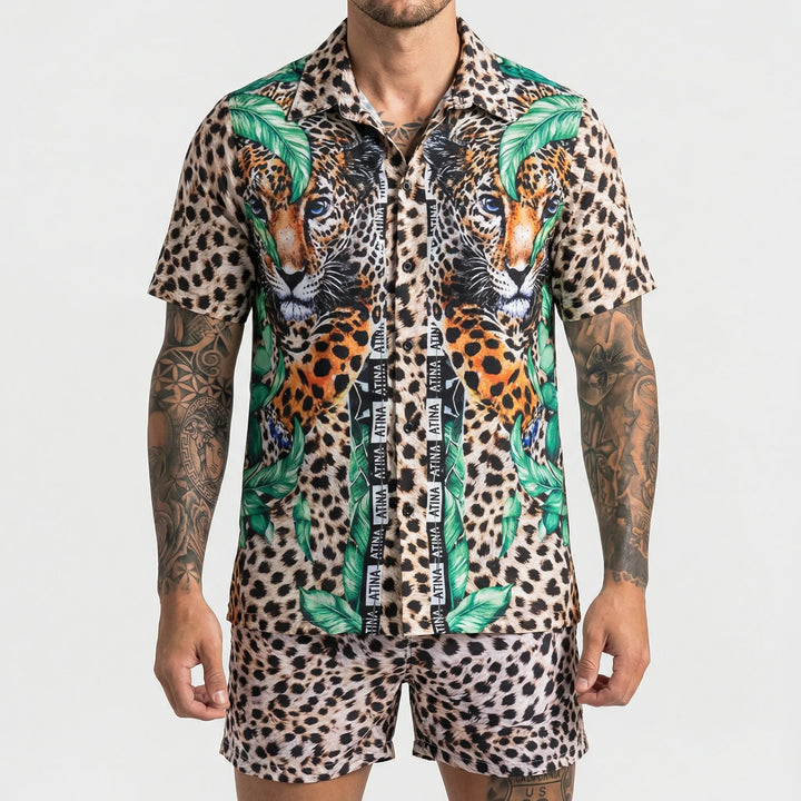Comfortable men's summer two-piece printed set, designed for casual wear and warm weather.