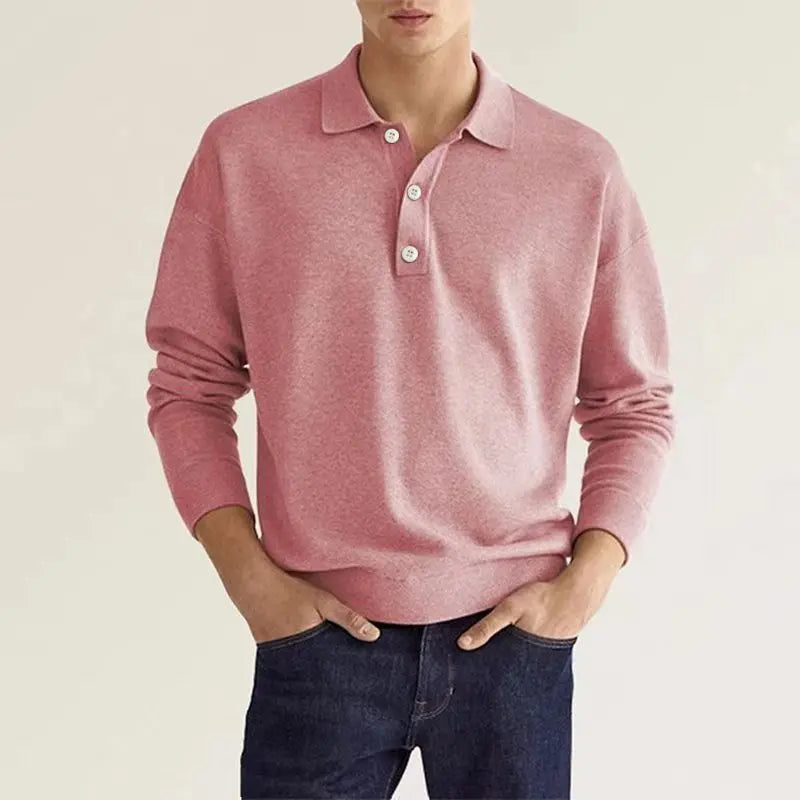 Men's fashionable long sleeve knit polo, offering comfort and style for everyday and casual wear.